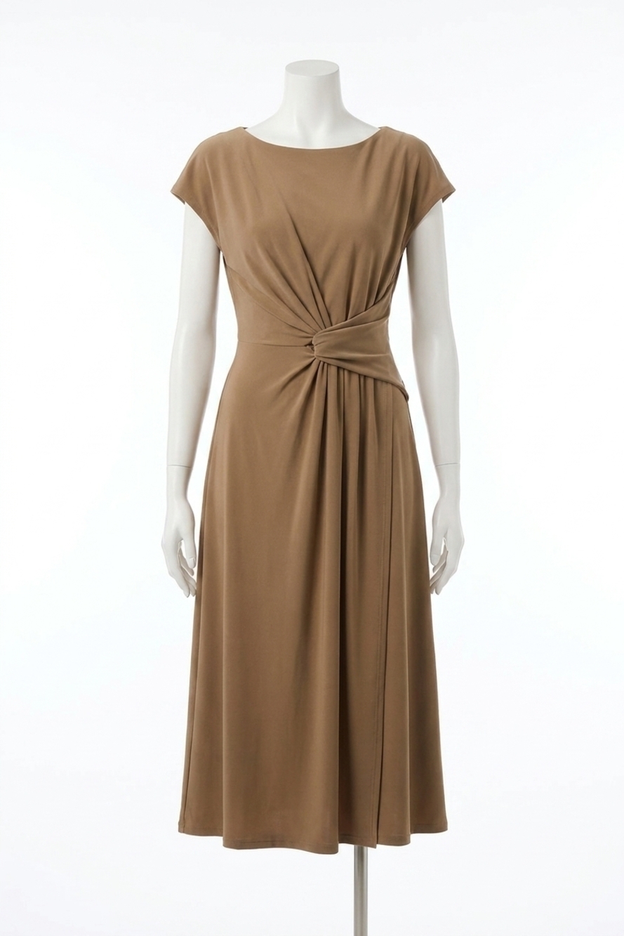 NEW JOSEPH RIBKOFF ruched wrap front midi a-line dress in tiger's eye